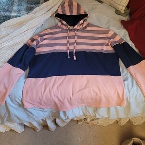Source Unknown Pink and Navy Striped Hoodie